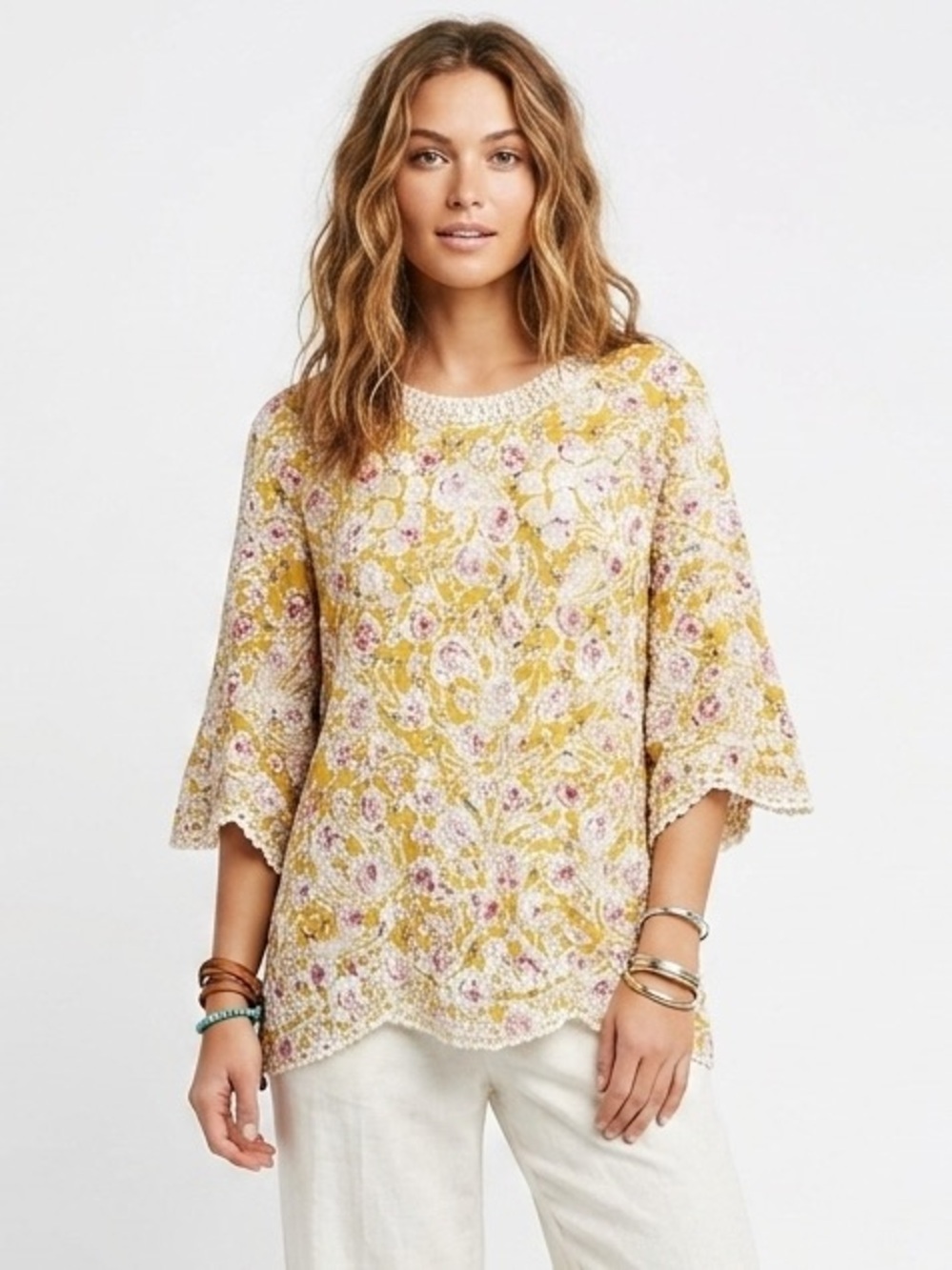 Solitaire Floral Embroidered Tunic Top